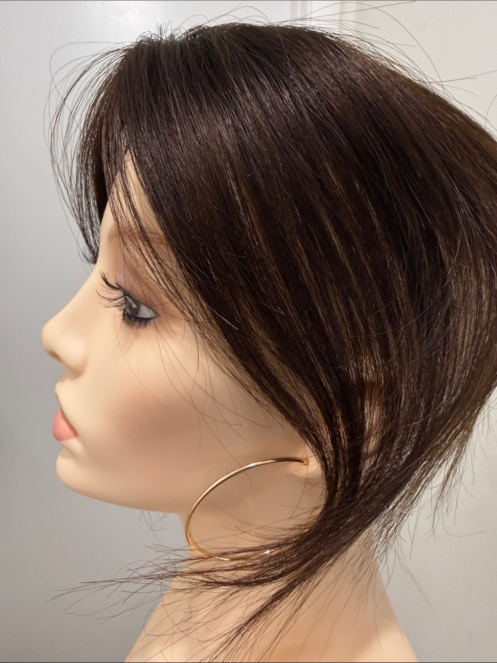 💯% 10-12” HUMAN Hair Topper with Eyelashes, Clip In, Brown
